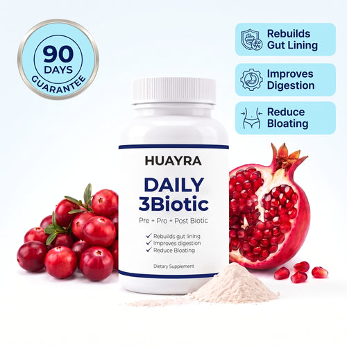 Huayra Daily 3Biotic bottle with cranberries, pomegranate and 90 day guarantee